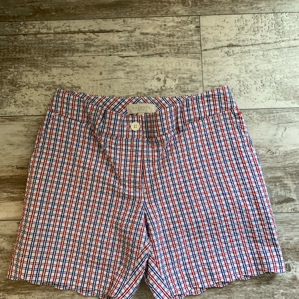 Talbots Red White and Blue Flat Front Shorts with scalloped bottom 2P NWOT